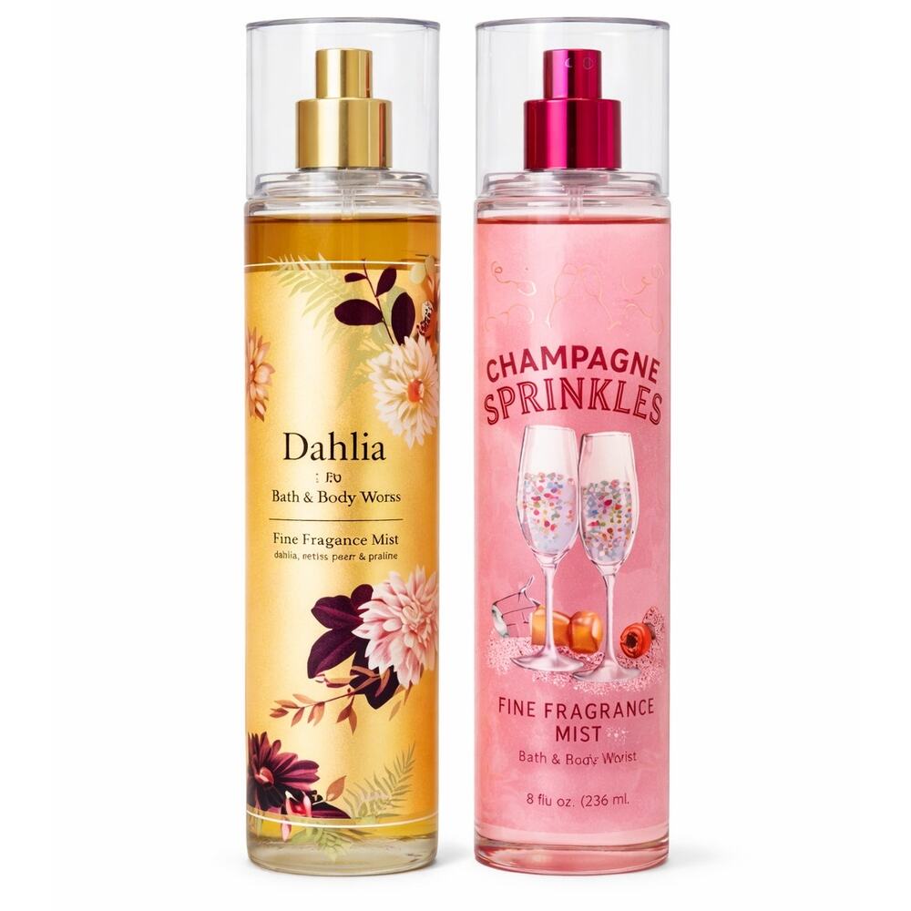 Bath & Body works Dahlia and Champagne sprinkles fine fragrance mist lot of 2